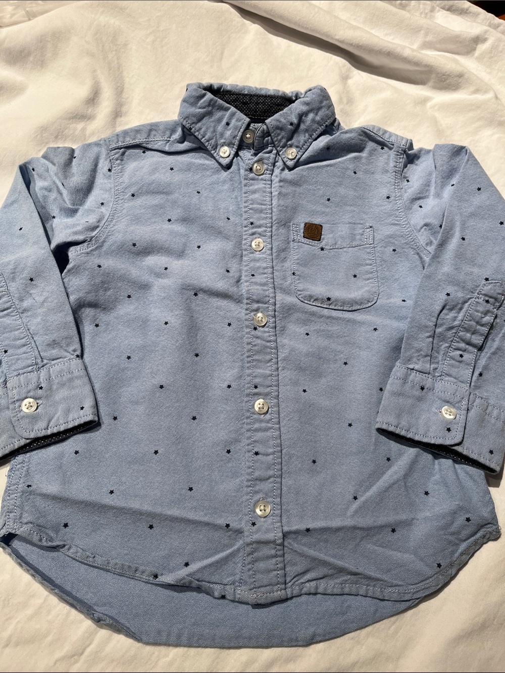 2T Light Blue Boys' Button-Down Shirt with Subtle Dot Print